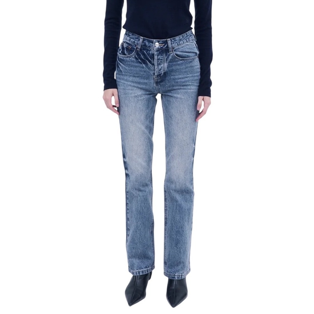 DE ROCOCO No.14 Full Length Bootcut Denim Jeans Scandi 25 Mid Rise Ivory Blue